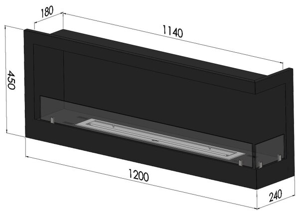 InFire - Rohový BIO krb 45x120 cm 3kW černá