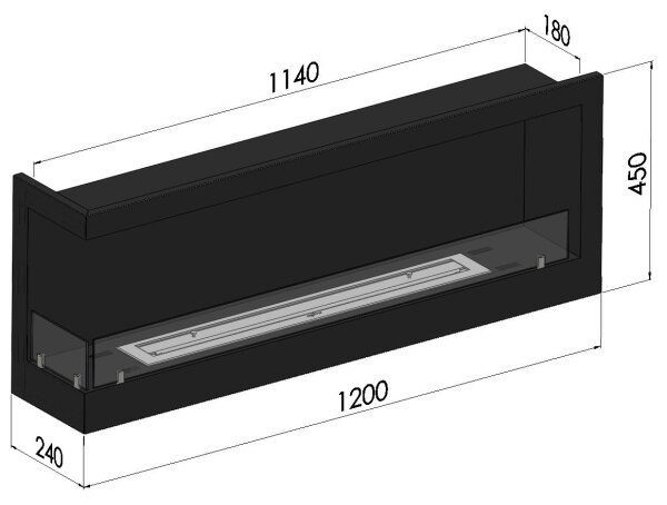 InFire - Rohový BIO krb 45x120 cm 3kW černá