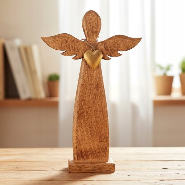 Dřevěný ANDĚL figurka anděla dekorativní ozdobná stojící 42 cm