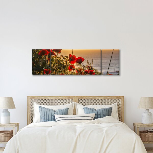 Obraz západu slunce s vlčími máky (170x50 cm)