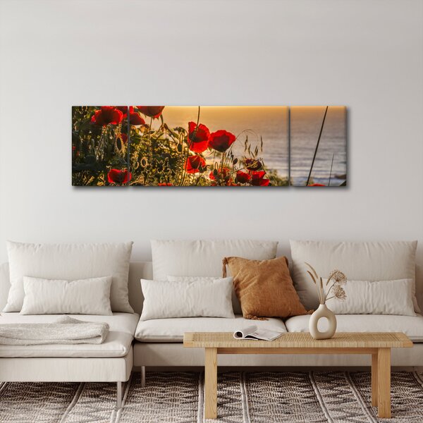 Obraz západu slunce s vlčími máky (170x50 cm)