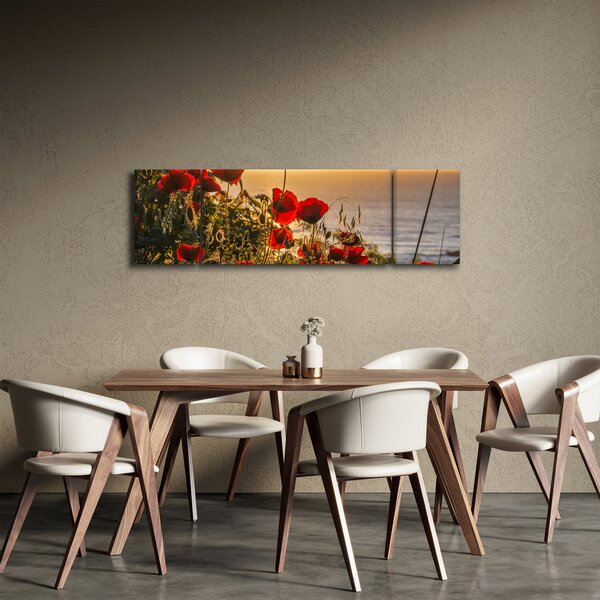 Obraz západu slunce s vlčími máky (170x50 cm)