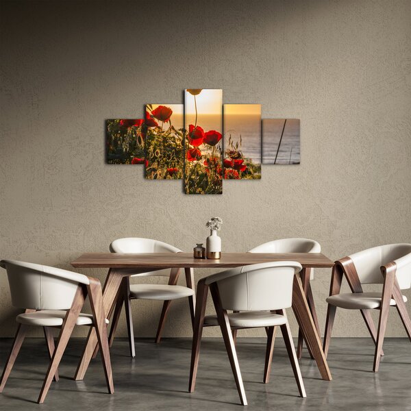Obraz západu slunce s vlčími máky (125x70 cm)