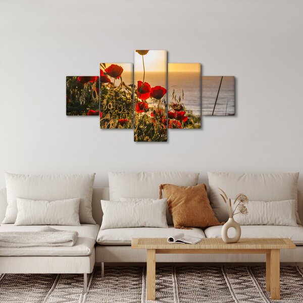 Obraz západu slunce s vlčími máky (125x70 cm)