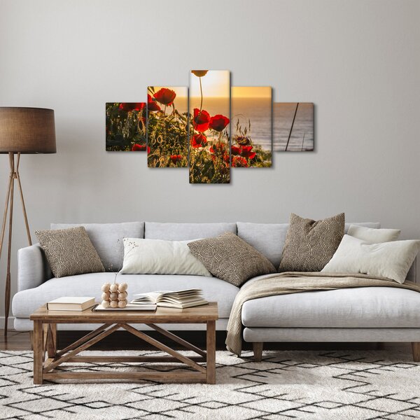 Obraz západu slunce s vlčími máky (125x70 cm)