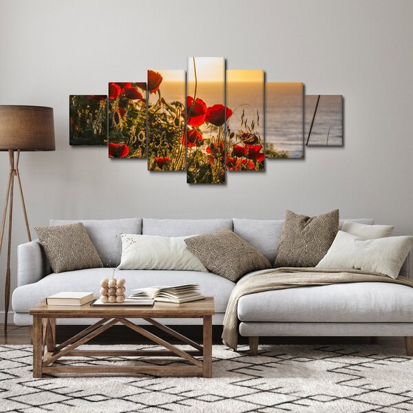 Obraz západu slunce s vlčími máky (210x100 cm)