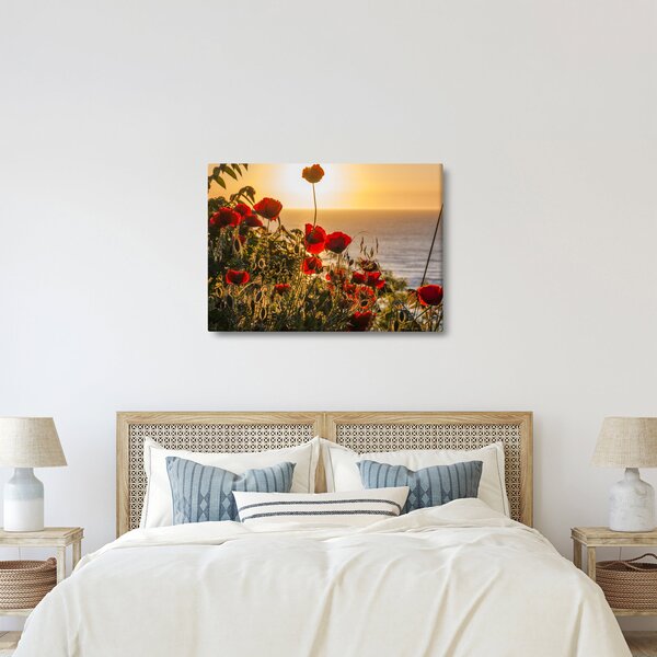 Obraz západu slunce s vlčími máky (70x50 cm)