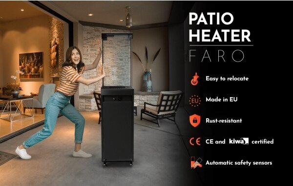 Planika Faro GAS - Venkovní plynový krb 142x36 cm 8kW černá + ochranný kryt