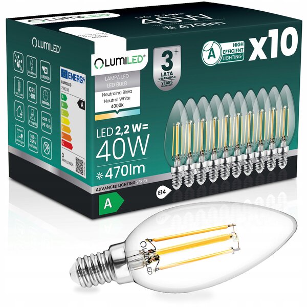 LED žárovka Lumiled E14 2,2 W 470 lm 4000 K 360° svíčka 10 ks