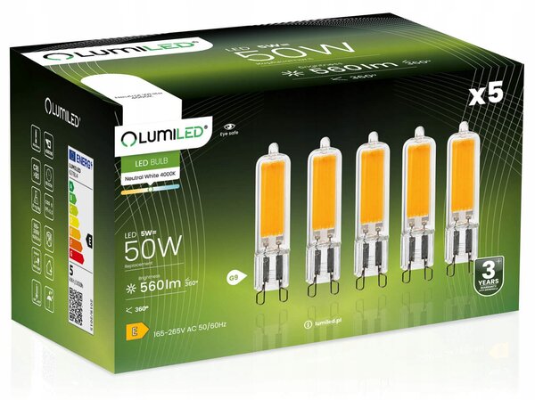 LED žárovka G9 Lumiled 5W 560 lm 4000K kapsle 5 ks