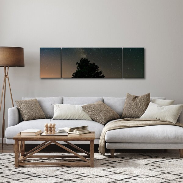 Obraz noční oblohy se stromy (170x50 cm)
