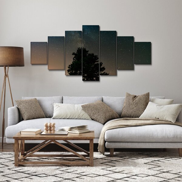 Obraz noční oblohy se stromy (210x100 cm)