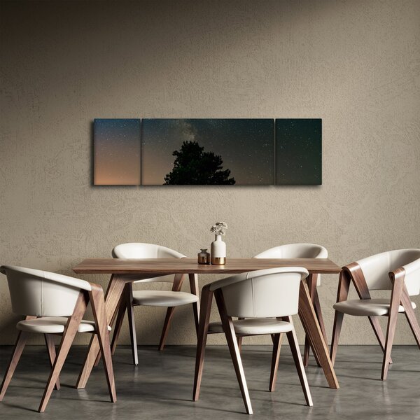 Obraz noční oblohy se stromy (170x50 cm)