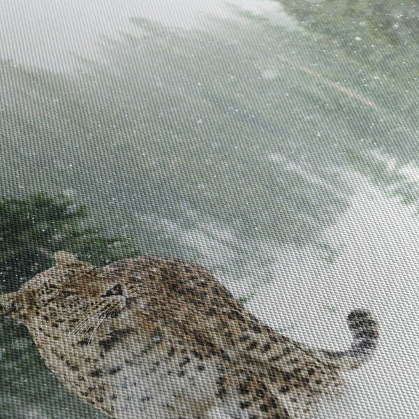 Obraz leoparda ve sněhu (125x70 cm)