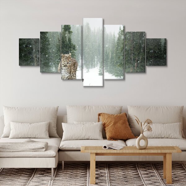 Obraz leoparda ve sněhu (210x100 cm)