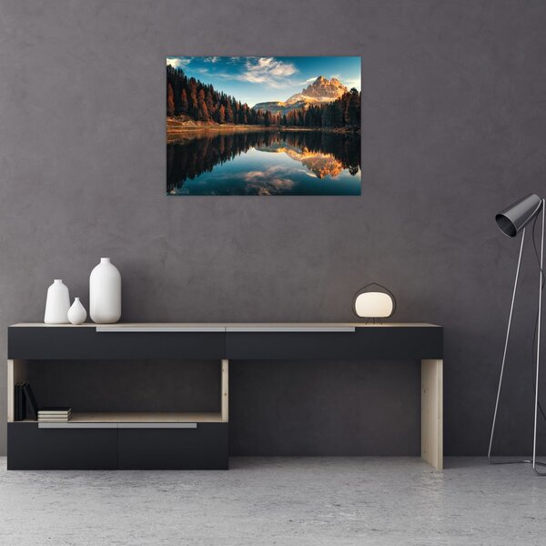 Skleněný obraz - Alpy, Itálie, Dolomity, Lago Antorno (70x50 cm)