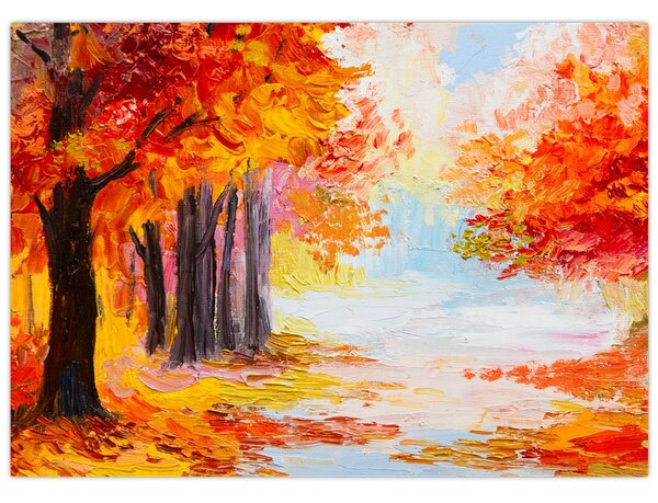 Skleněný obraz - Olejomalba, barevný podzim (70x50 cm)