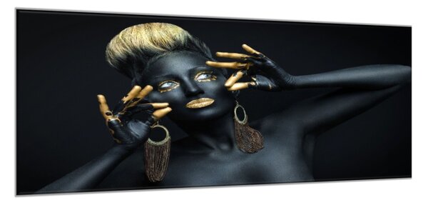 Obraz skleněný žena v černém se zlatým - 30 x 60 cm