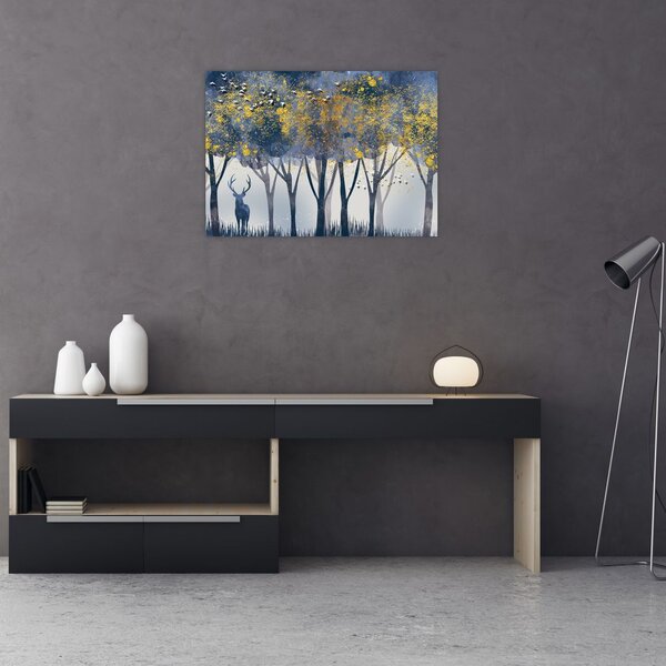 Skleněný obraz jelena v lese (70x50 cm)