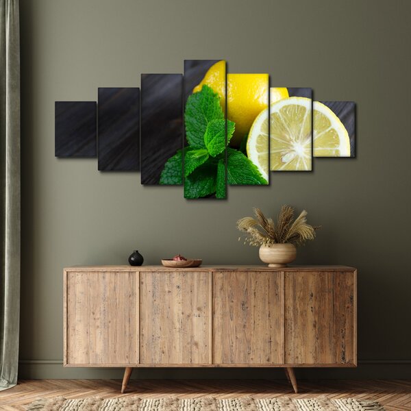Obraz citrónů a máty na stole (210x100 cm)