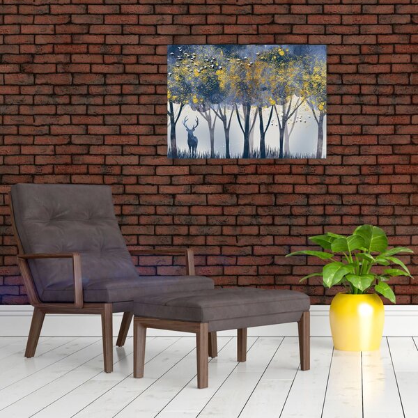 Skleněný obraz jelena v lese (70x50 cm)