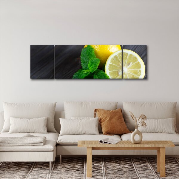 Obraz citrónů a máty na stole (170x50 cm)