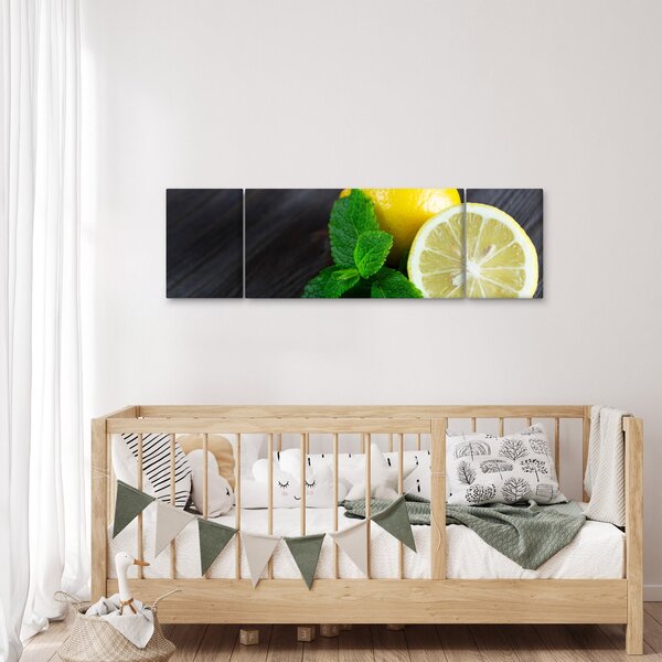 Obraz citrónů a máty na stole (170x50 cm)