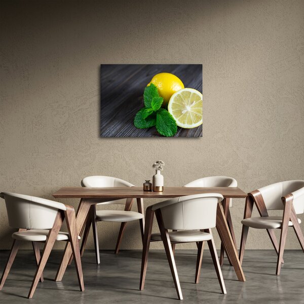 Obraz citrónů a máty na stole (70x50 cm)