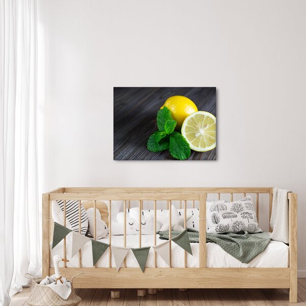 Obraz citrónů a máty na stole (70x50 cm)