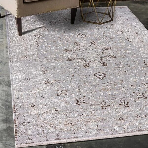 Makro Abra Kusový koberec SAHARA K892D Klasický světle šedý bílý Rozměr: 80x150 cm