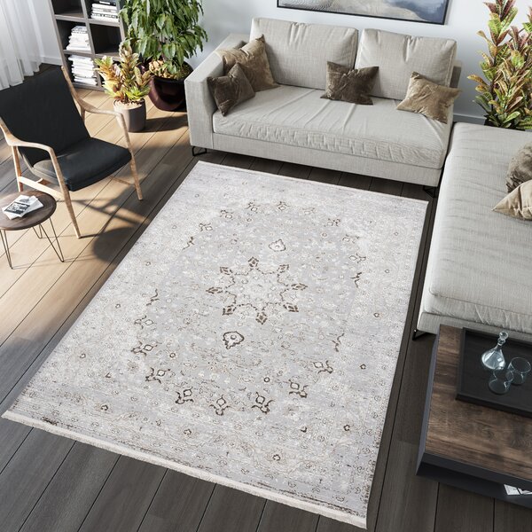 Makro Abra Kusový koberec SAHARA K892D Klasický světle šedý bílý Rozměr: 80x150 cm