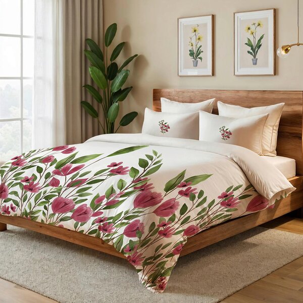 POVLEČENÍ, krémová, zelená, pink, 155/220 cm - Povlečení, Online Only