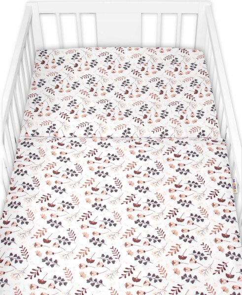 Povlečení do postýlky, 2D sada flanel - Louka, Baby Nellys, béžová/bílá
