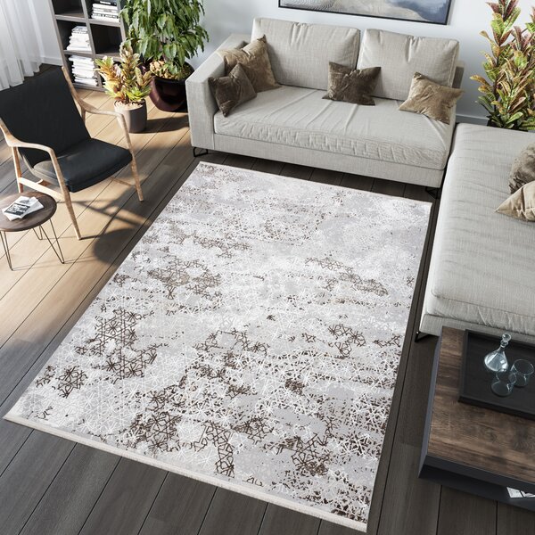 Makro Abra Kusový koberec SAHARA K918D Moderní světle šedý bílý Rozměr: 80x150 cm