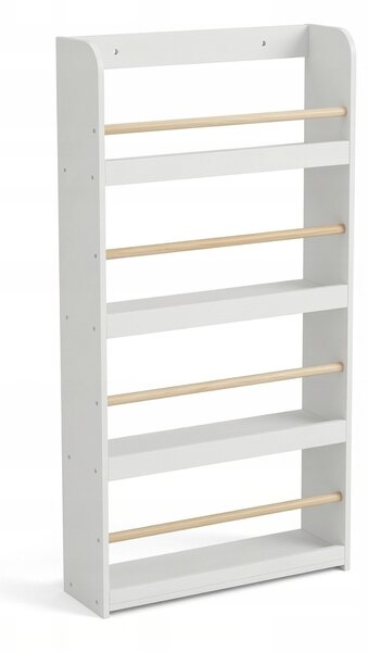 BÍLÝ DĚTSKÝ REGÁL Z MDF S BAMBUSOVÝMI TYČKAMI 55X112X15 CM