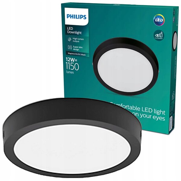 Stropní Stropní Svítidlo PHILIPS LED, černé, 12W, 2700K, Stropní Svítidlo kulaté, 21 cm
