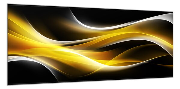 Obraz skleněný abstrakt žlutá vlna na černém pozadí - 30 x 40 cm