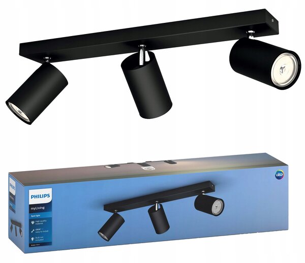 Stropní bodové svítidlo / reflektor Philips Kosipo černé 3 x GU10