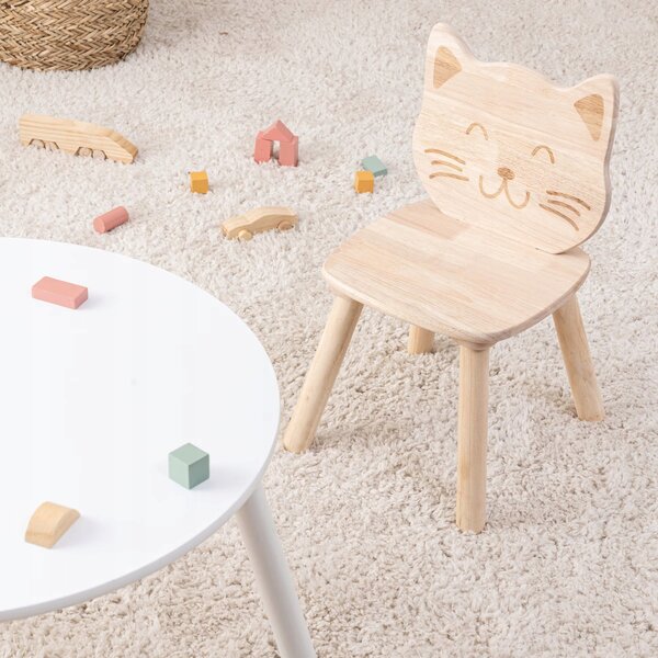 Taburet pro děti 50 cm Dřevěná židle Vzor koťátka Stolička MDF Taburetka