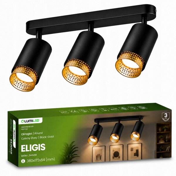 Stropní Svítidlo Reflektor LED 3x GU10 Trubice Spot ELIGIS Černá LUMILED