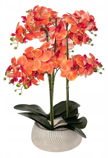 UMĚLÝ KVĚT V KVĚTINÁČI ORCHIDEJ UMĚLÁ ORCHIDEJ 65 cm ORANŽOVÁ
