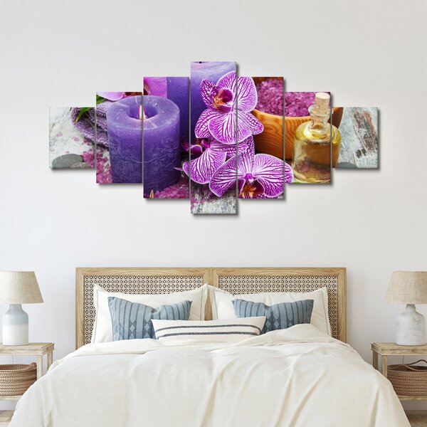 Obraz orchideí a svíček (210x100 cm)