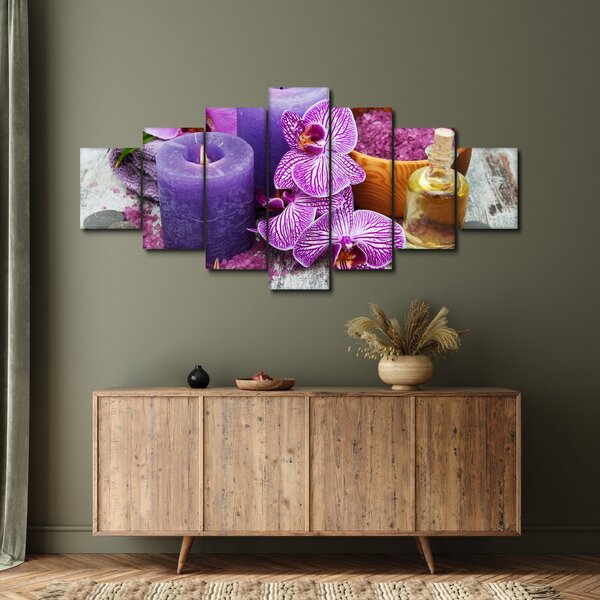 Obraz orchideí a svíček (210x100 cm)