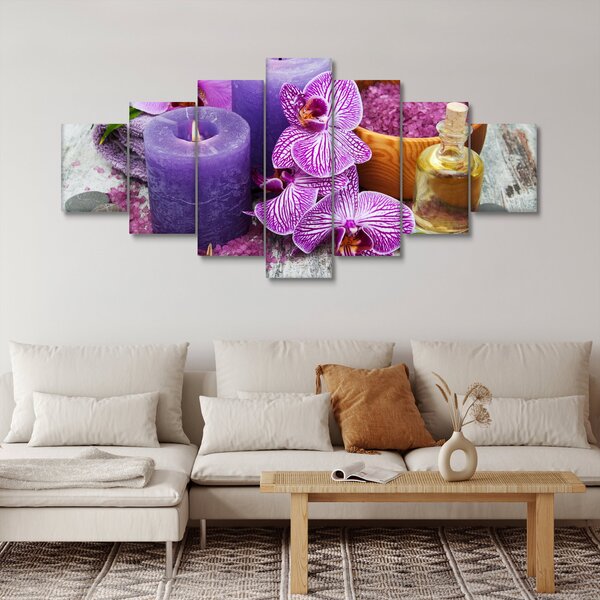 Obraz orchideí a svíček (210x100 cm)