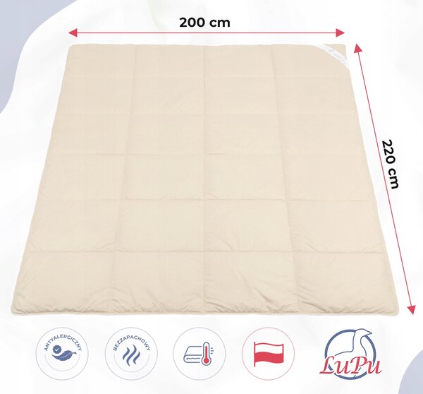 Přikrývka 200x220 Celoroční péřová antialergická Ecru Kachní peří (1) LuPu