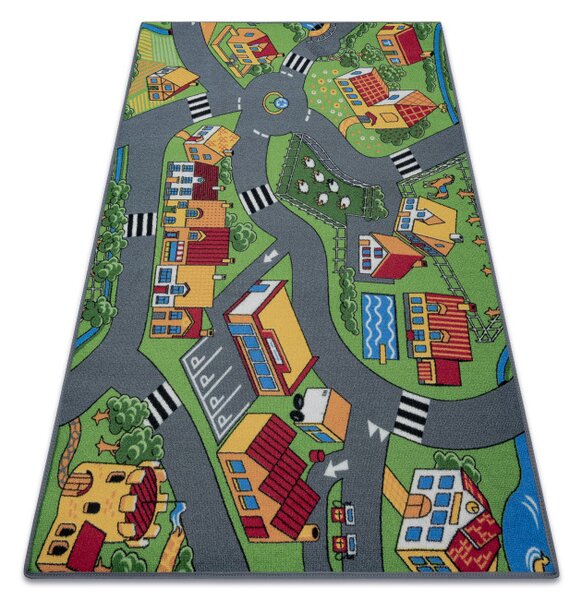 Dětský koberec REBEL ROADS Village life 90 Osada, protiskluzový - šedý