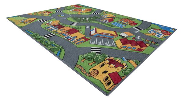Dětský koberec REBEL ROADS Village life 90 Osada, protiskluzový - šedý