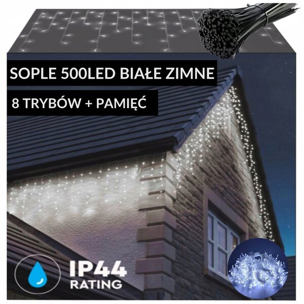Světelný závěs 500 LED bílé světlo rampouchy 301 - 500 světýlek