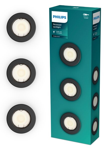 3x Zápustné Halogenové Svítidlo LED GU10 ČERNÉ Peridot Philips