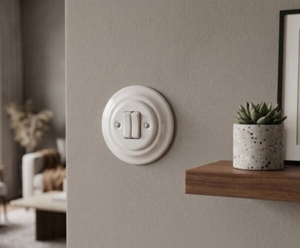Bohemia-Design - Porcelánový retro dvojitý vypínač s rámečkem č. 5 bílá